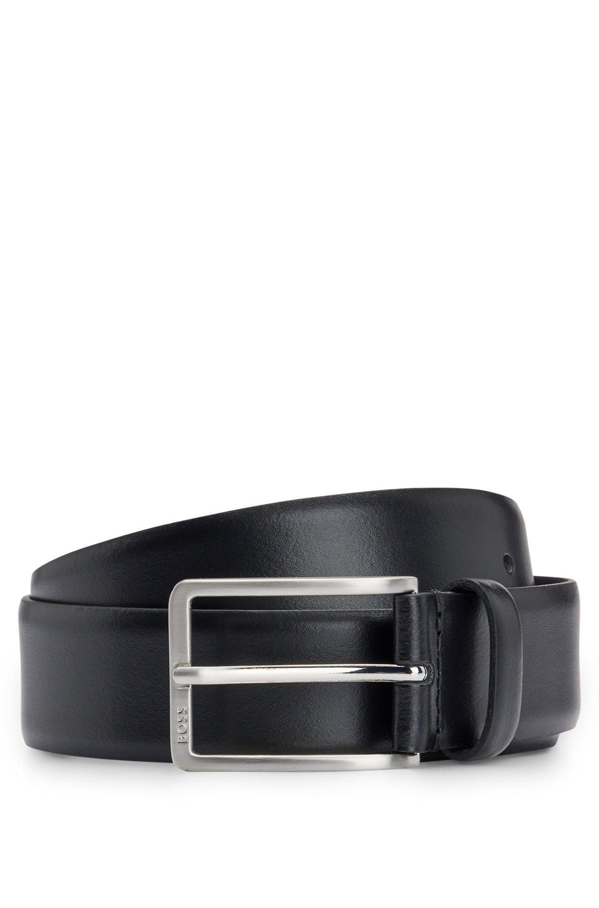 Italian-made leather belt with engraved-logo buckle Product Image