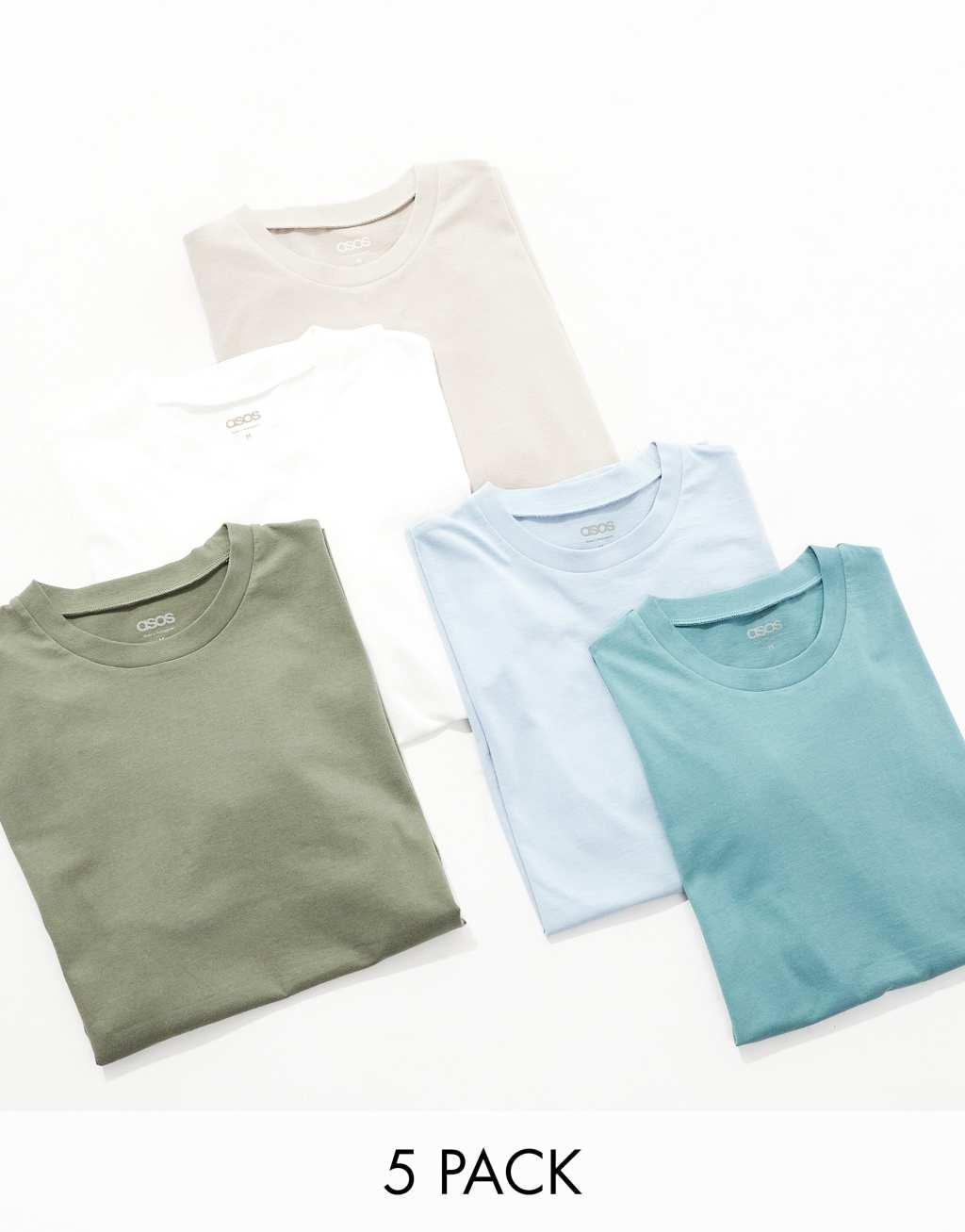ASOS DESIGN 5 pack crew neck t-shirts in multiple colors Product Image