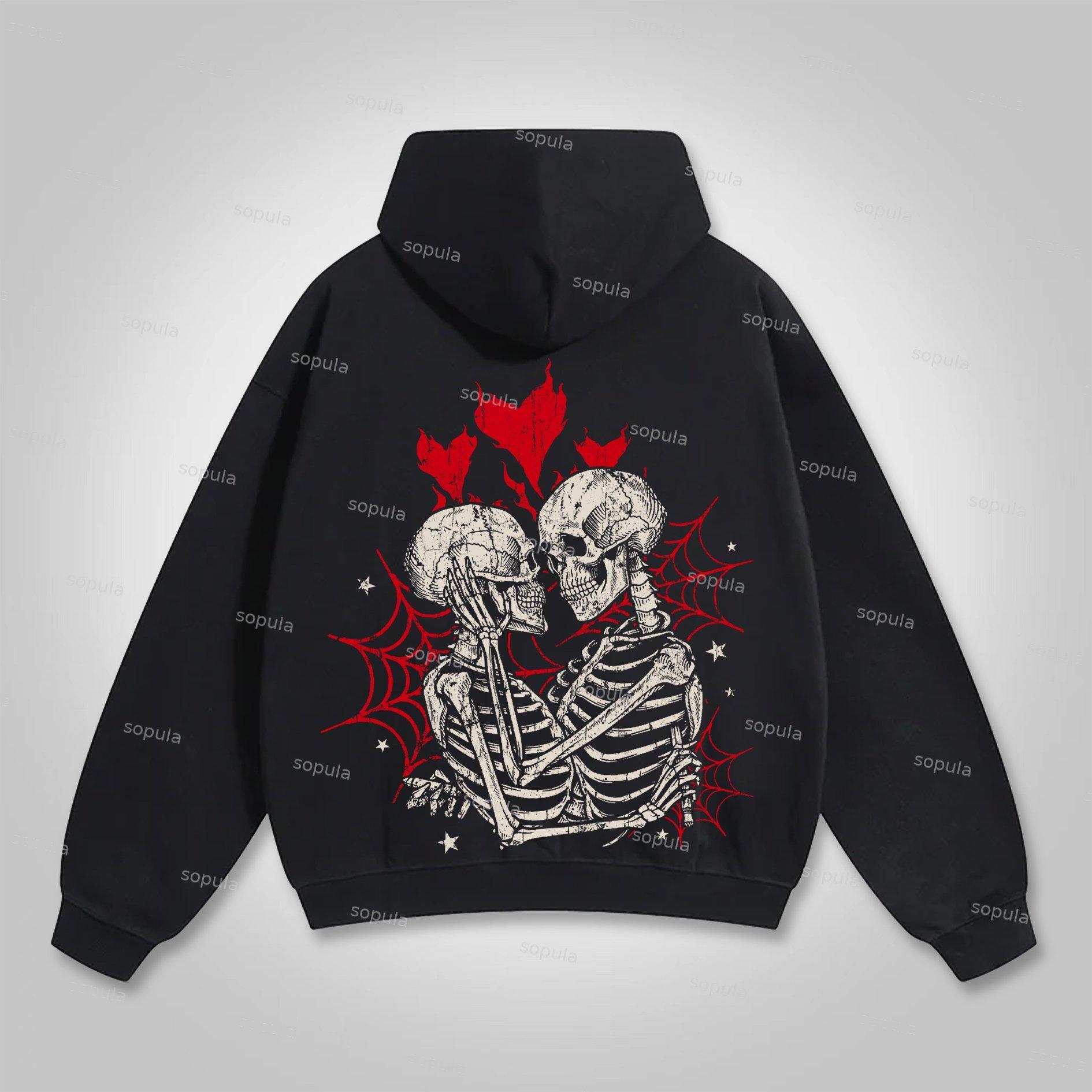 Sopula Til Death Do Us Part Skull Vintage Graphic Pocket Hoodie Product Image