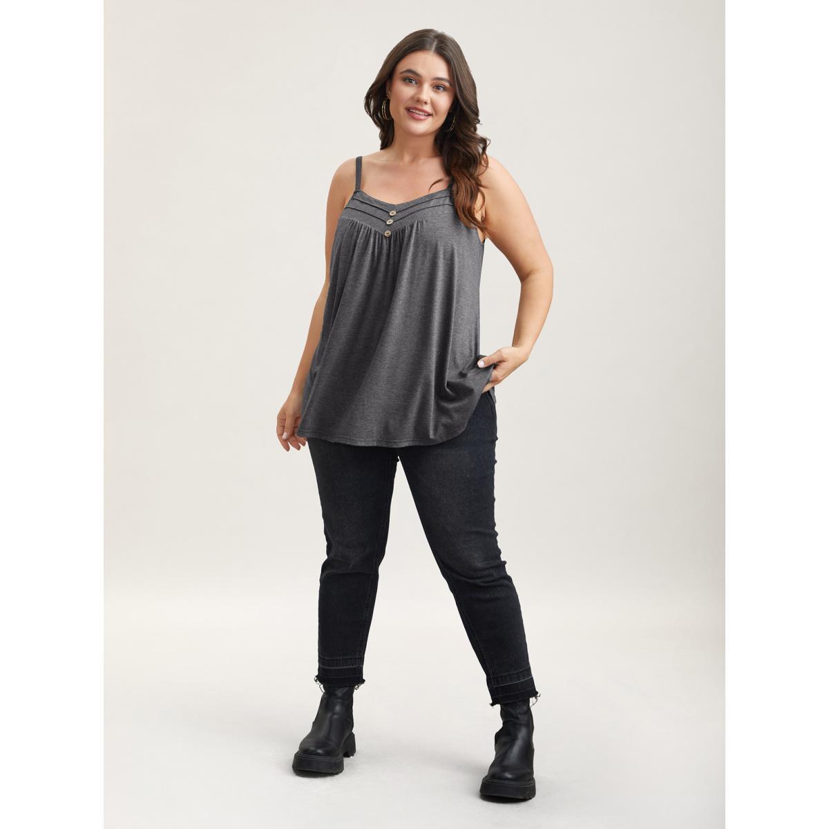 Plus Size Seamed Button Detail Pendulum Vest Women DimGray Casual Tucked seam Non Everyday Tank Tops Camis BloomChic 14-16/1X Product Image