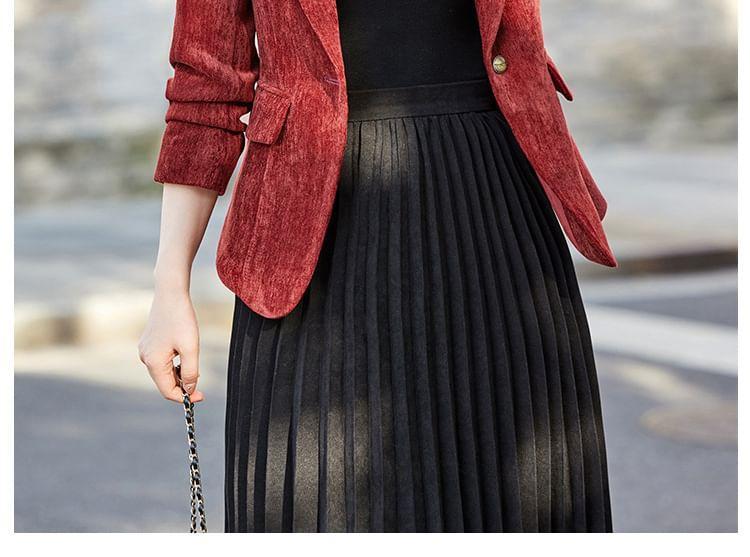 Notch Lapel Plain Velvet Single Breasted Blazer Product Image
