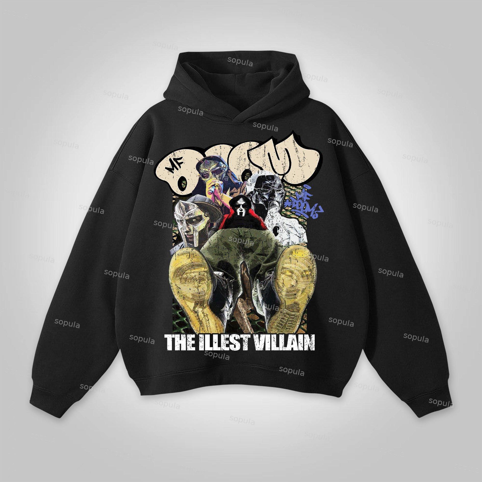 Sopula Vintage The Illest Villain Mf Doom Graphic Print Pocketless Hoodie Product Image