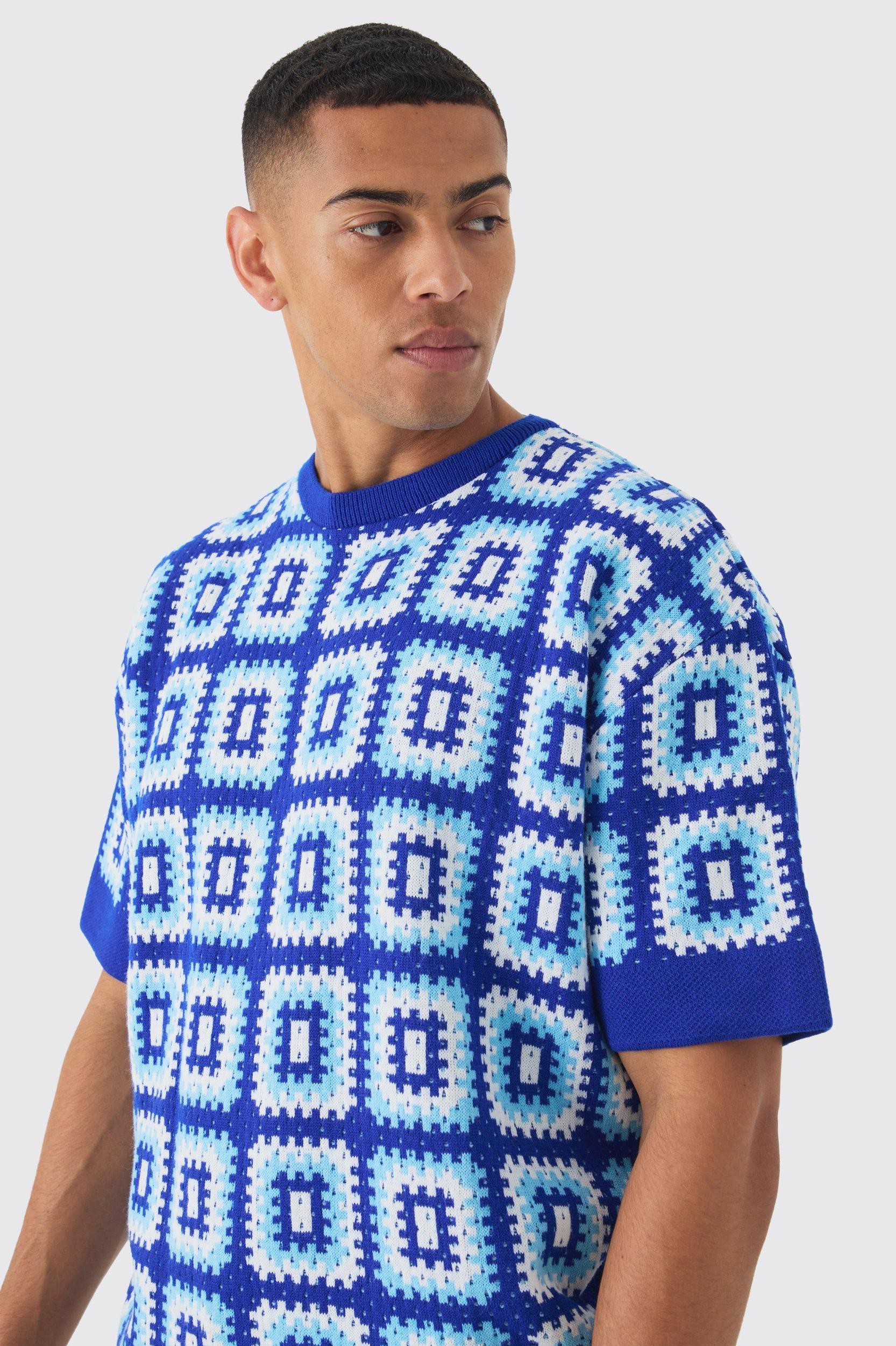 Oversized Crochet Knit T-shirt | boohooMAN USA Product Image
