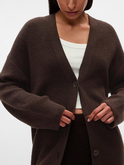CashSoft Shaker-Stitch Boyfriend Cardigan Product Image