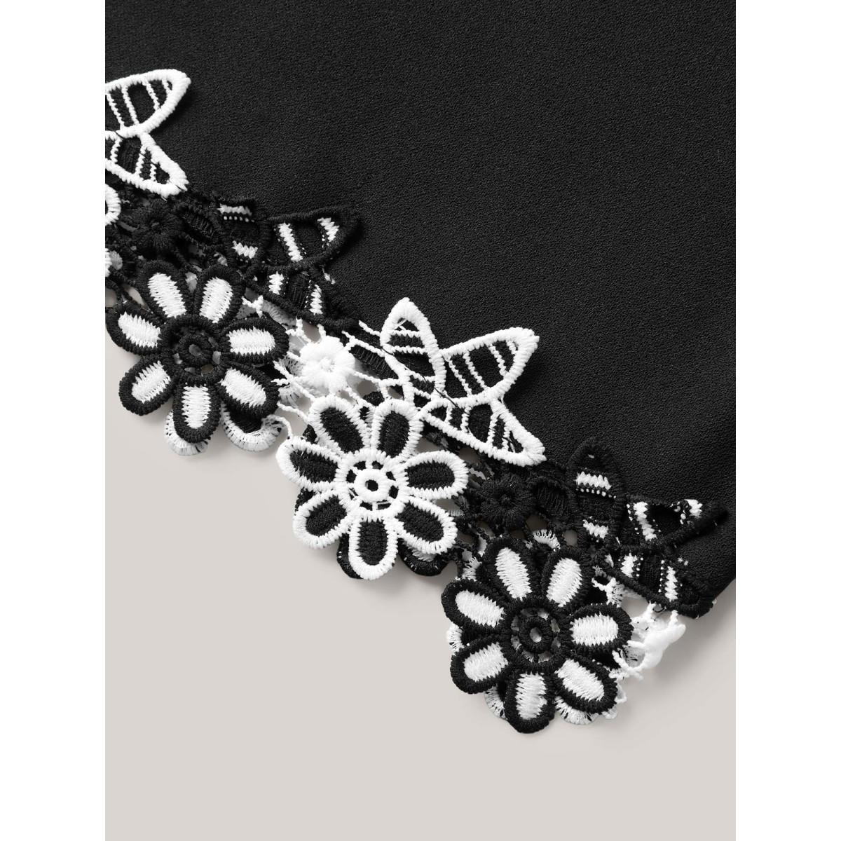 Plus Size Floral Lace Hem Wide-Leg Pants Women Black Elegant Wide Leg Mid Rise Everyday-Elegant Pants BloomChic 14-16/1X Product Image