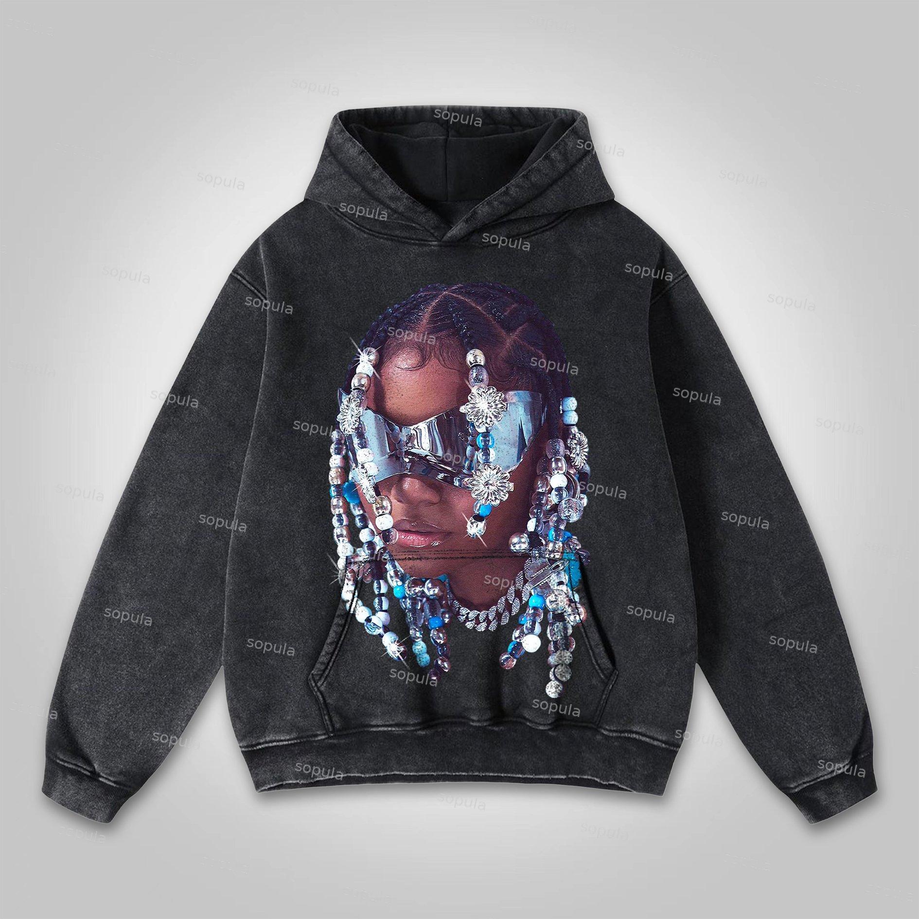 Sopula Jewelry Street Portrait Print Washed Hoodie Product Image