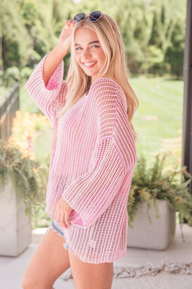 Don't Keep Me Waiting Pink Washed Open Knit Sweater FINAL SALE Product Image