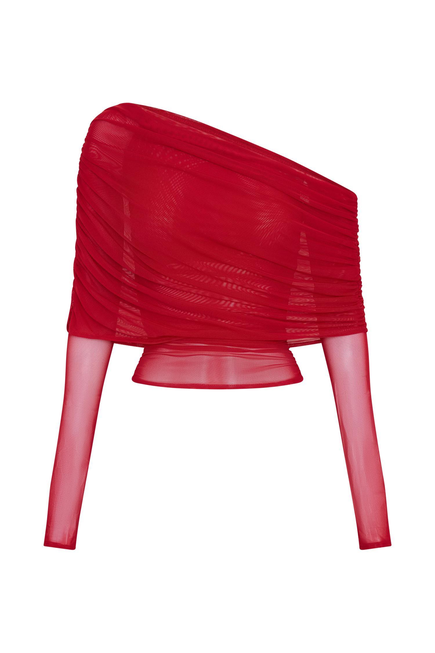 Everly Sheer Mesh Off Shoulder Top - Ruby Product Image