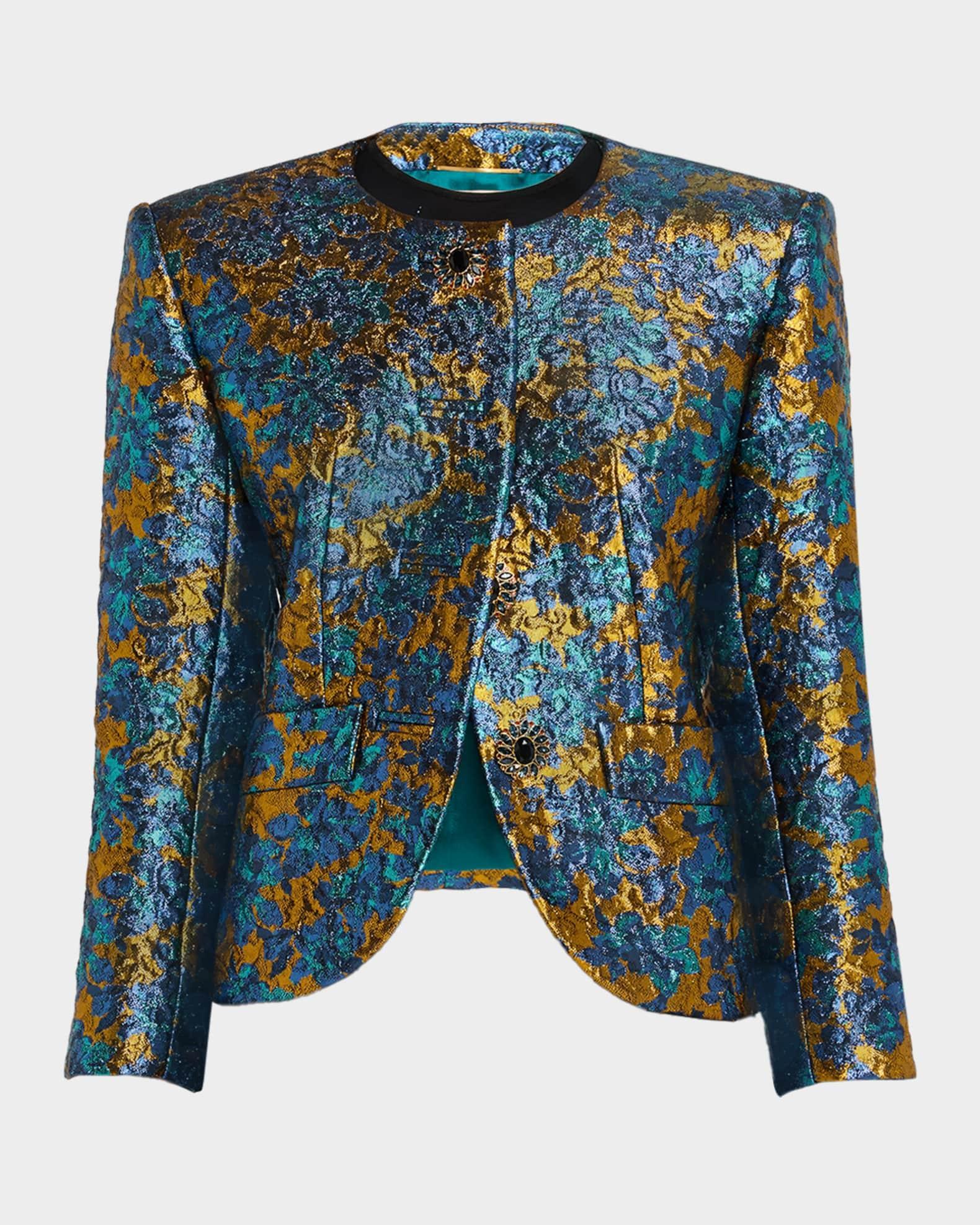 Metallic Floral Brocade Single-Breasted Jacket Product Image