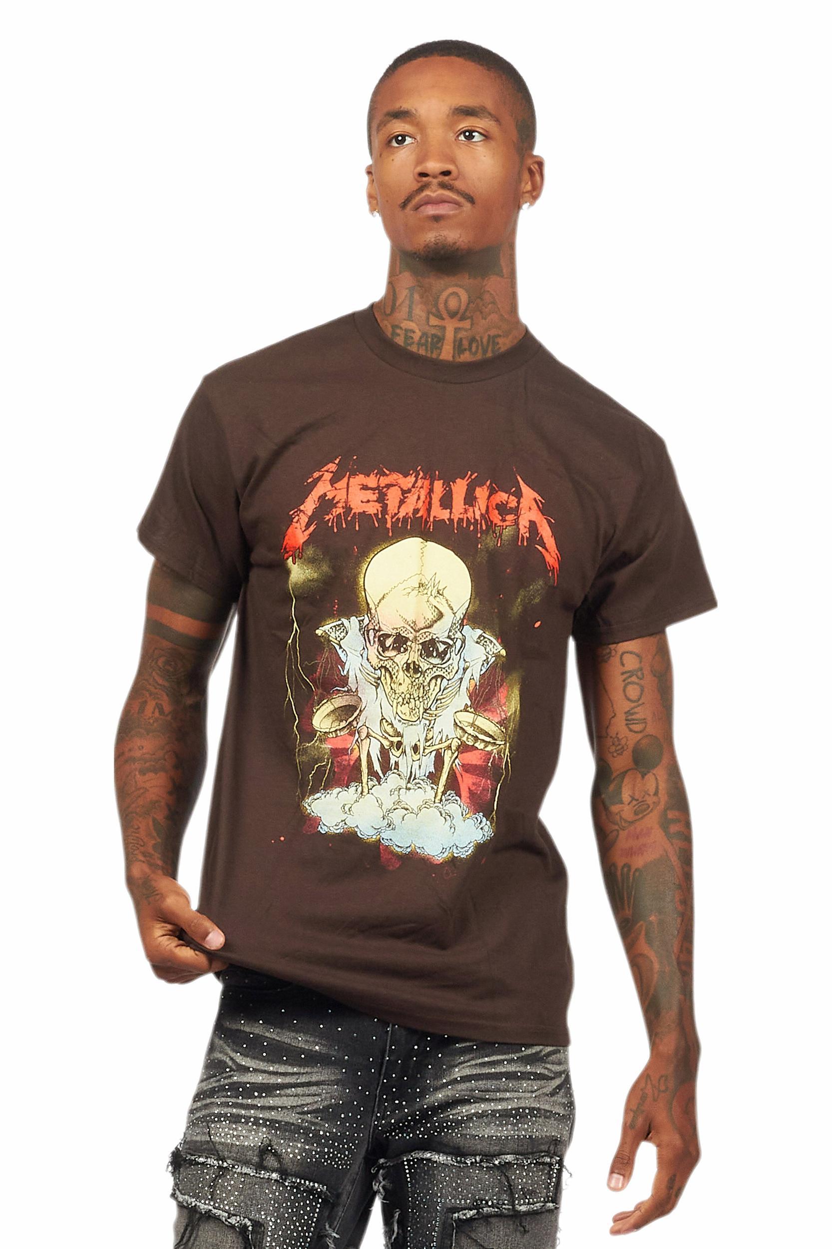 Metallica Skull Brown/Red Graphic T-Shirt Male Product Image