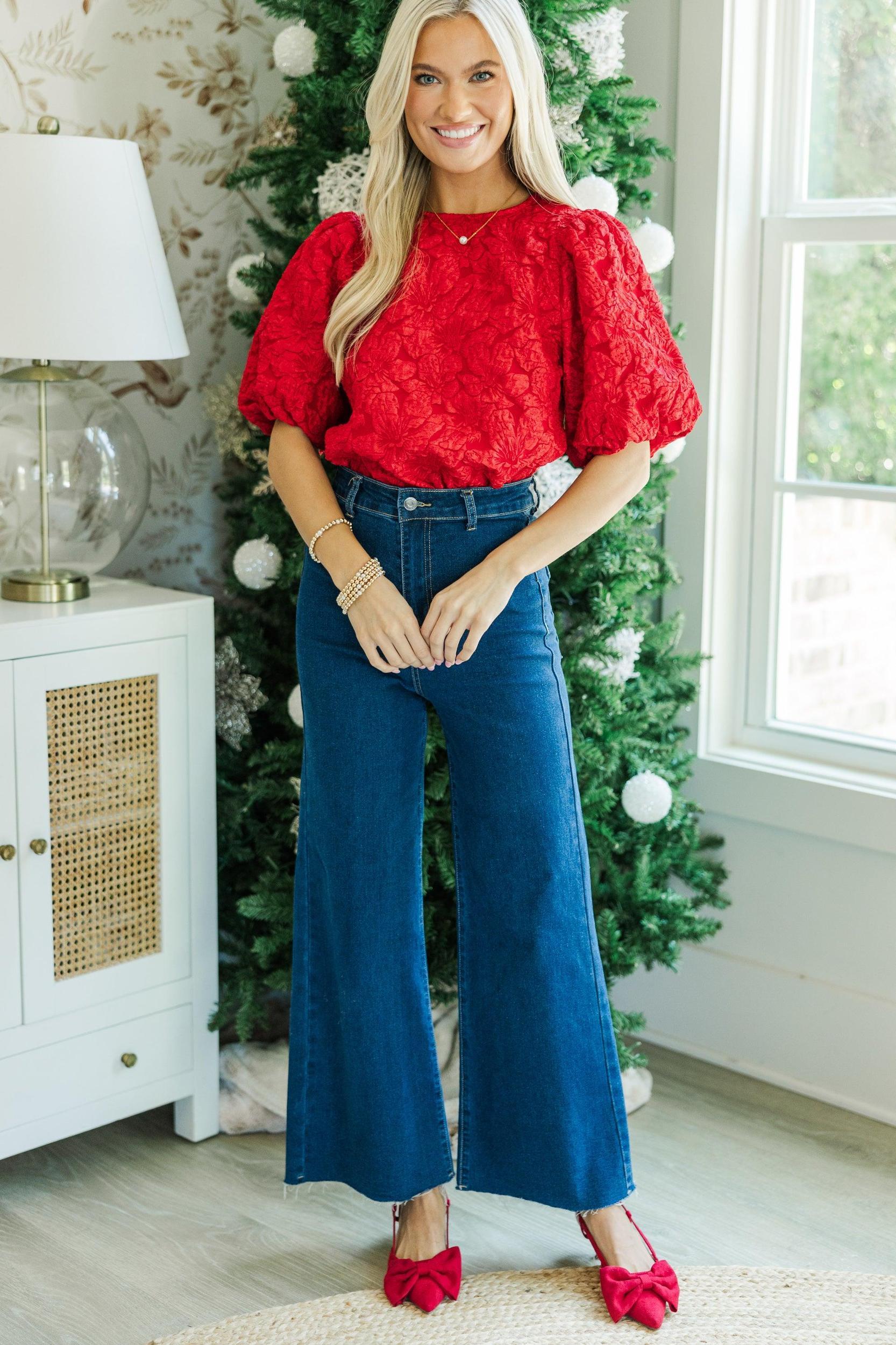 All Is Bright Red Jacquard Blouse Female Product Image