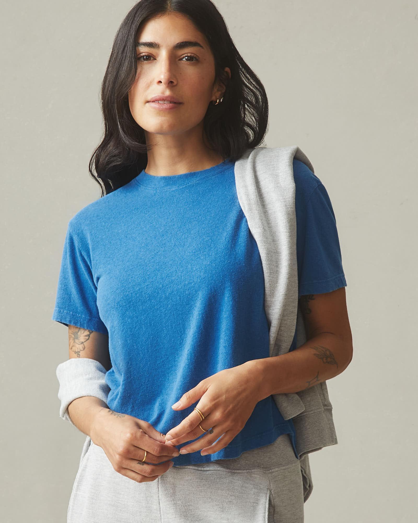 Women's Hemp Jersey Crew Tee - Classic Blue Product Image