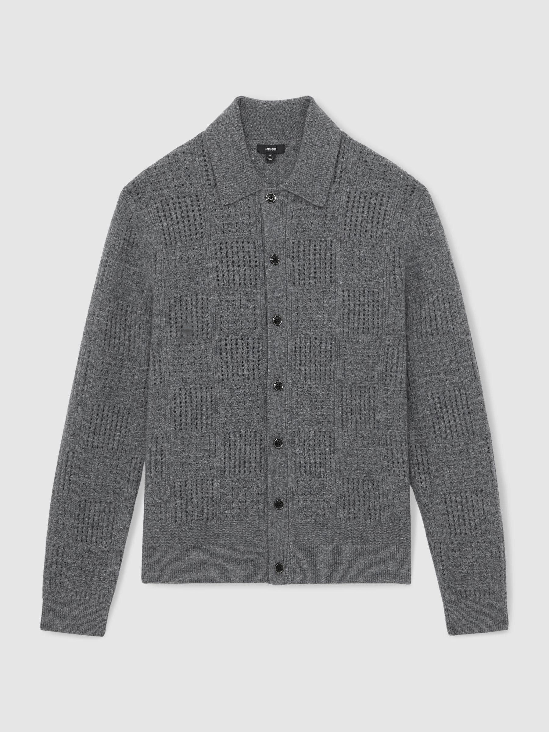 Wool Button Through Pointelle Shirt in Mid Grey Product Image
