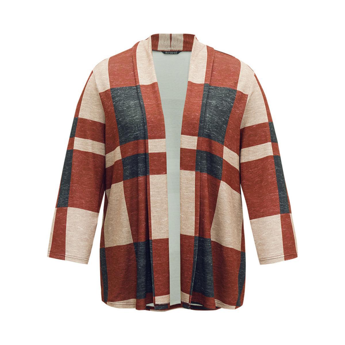 Plus Size Plaid Contrast Open Front Kimono Women Multicolor Elegant Contrast Dailywear Kimonos BloomChic 28/5X Product Image
