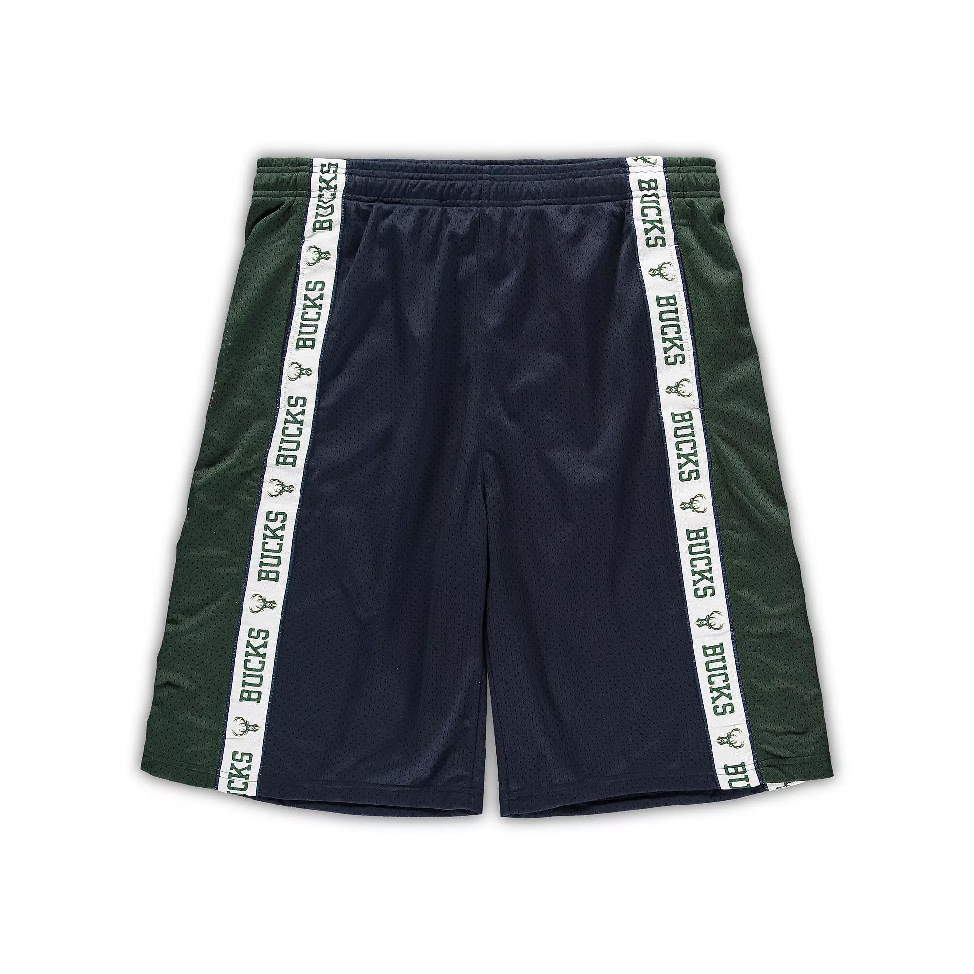 Men's Fanatics Branded Navy/Hunter Green Milwaukee Bucks Big & Tall Tape Mesh Shorts, Size: 2XLT, Blue Product Image