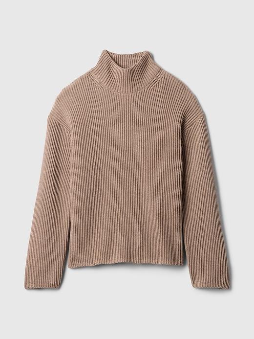 100% Cotton Oversized Split-Hem Mockneck Sweater Product Image