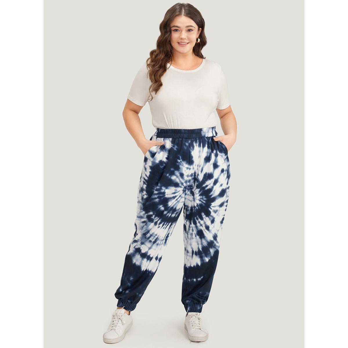 Tie Dye Pocket Elastic Waist Sweatpants Indigo Plus Size Women Casual Dailywear Tie Dye 18-20/2X Bloomchic Product Image