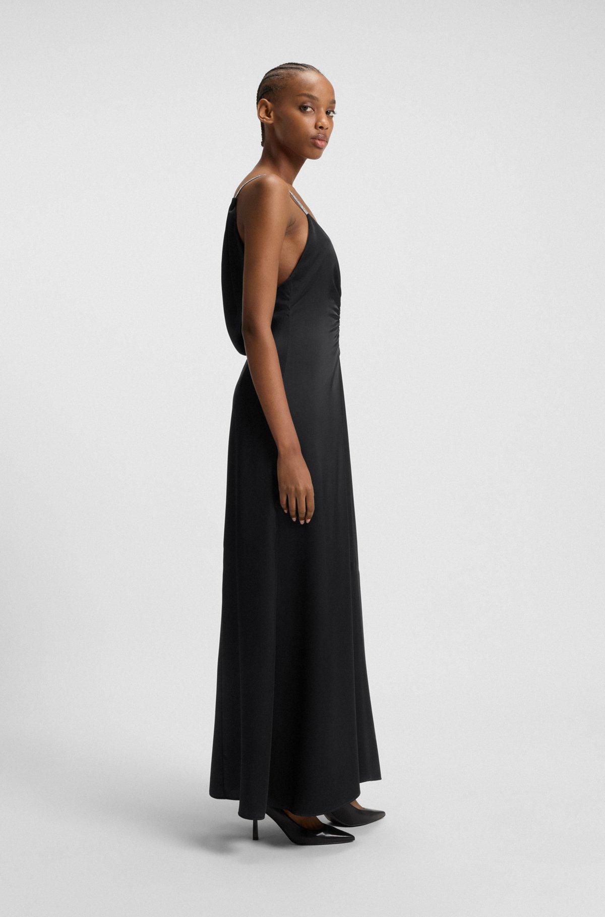 HUGO - Maxi dress with rhinestone straps - Black Product Image