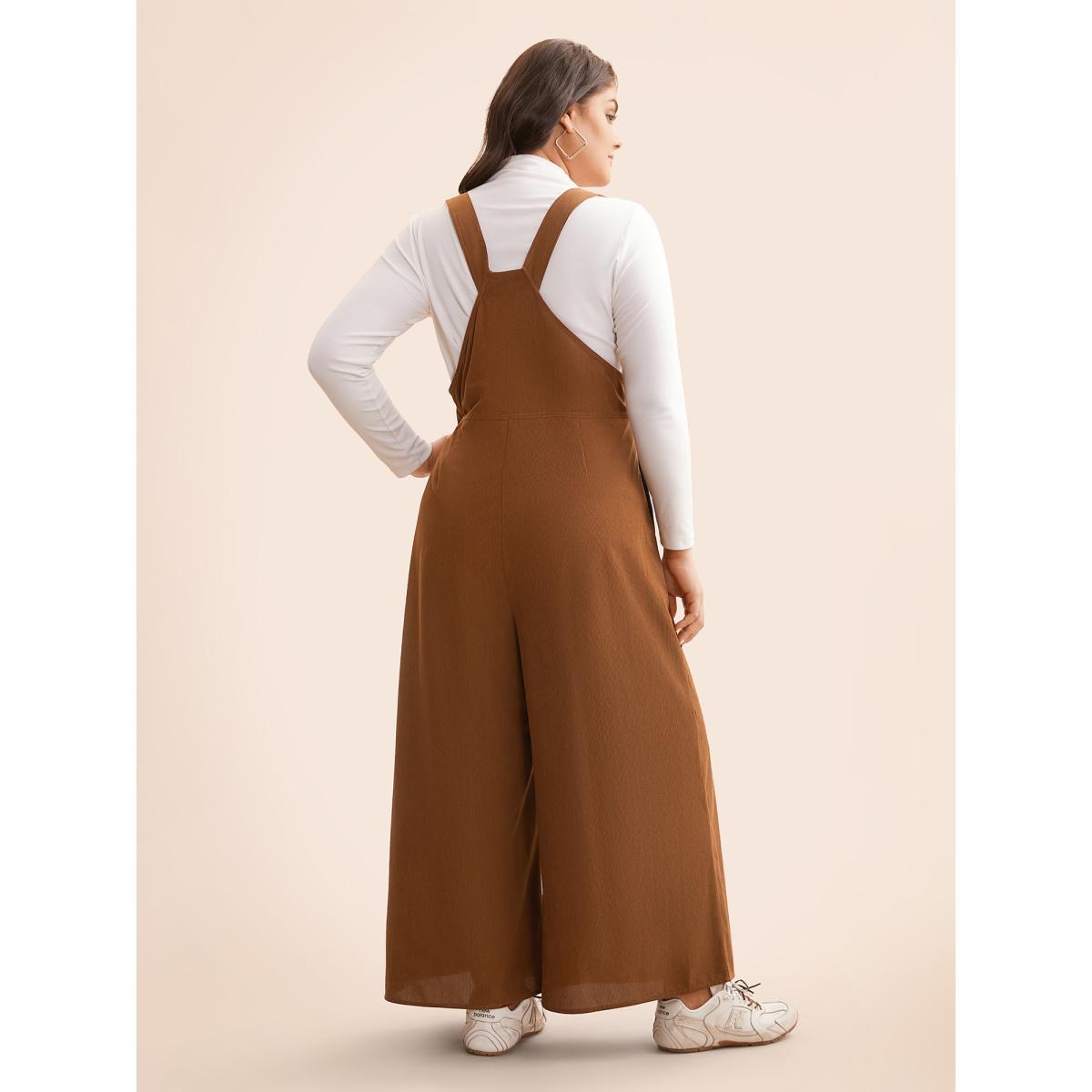 Plus Size Bronze Corduroy Button Detail Adjustable Straps Jumpsuit Women Casual Sleeveless Non Everyday Loose Jumpsuits BloomChic 28/5X Product Image