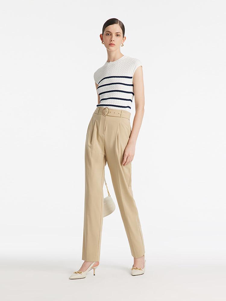 Acetate Knitted Striped Pullover Women Knit Top Product Image