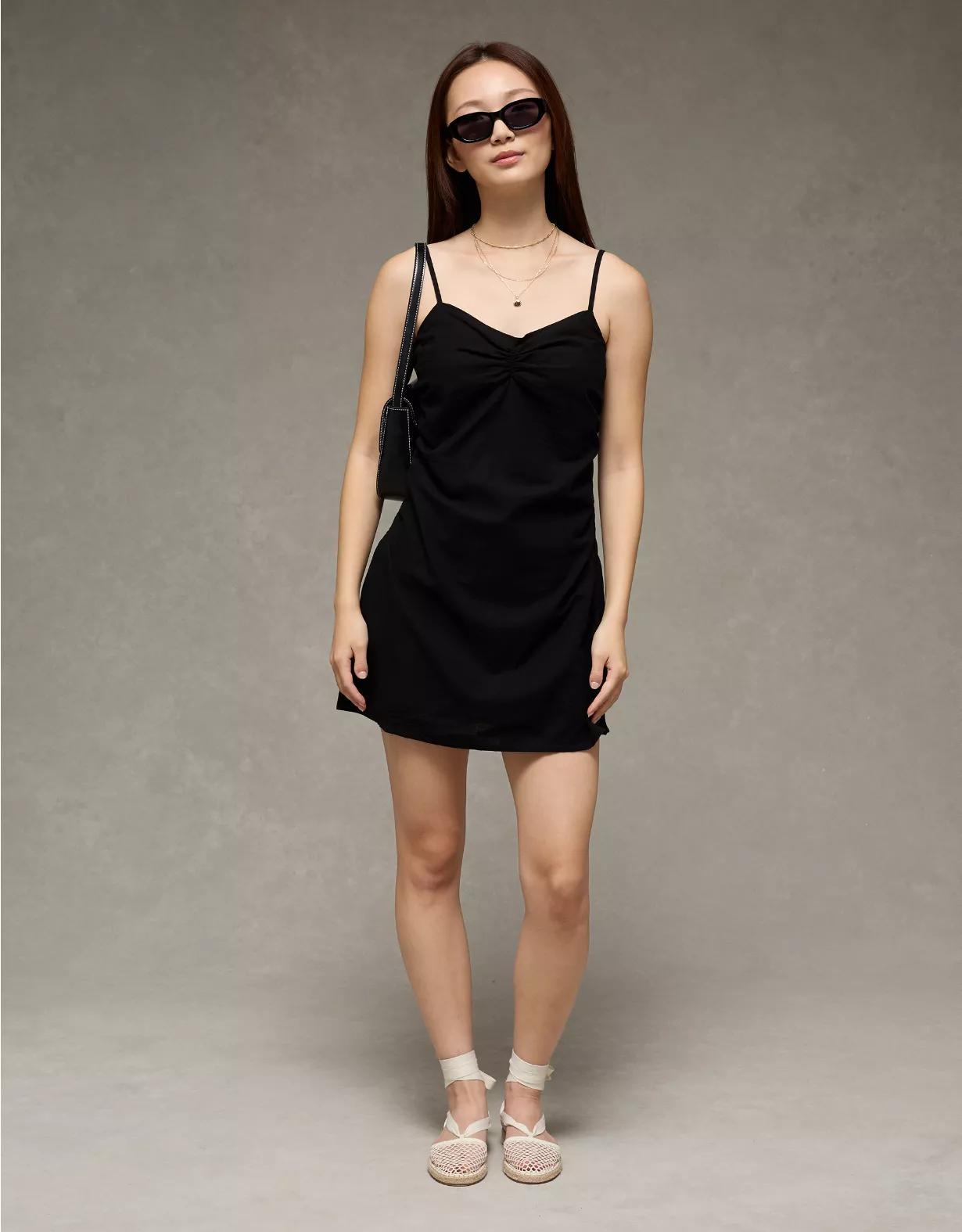 AE Linen-Blend Ruched Mini Dress Product Image