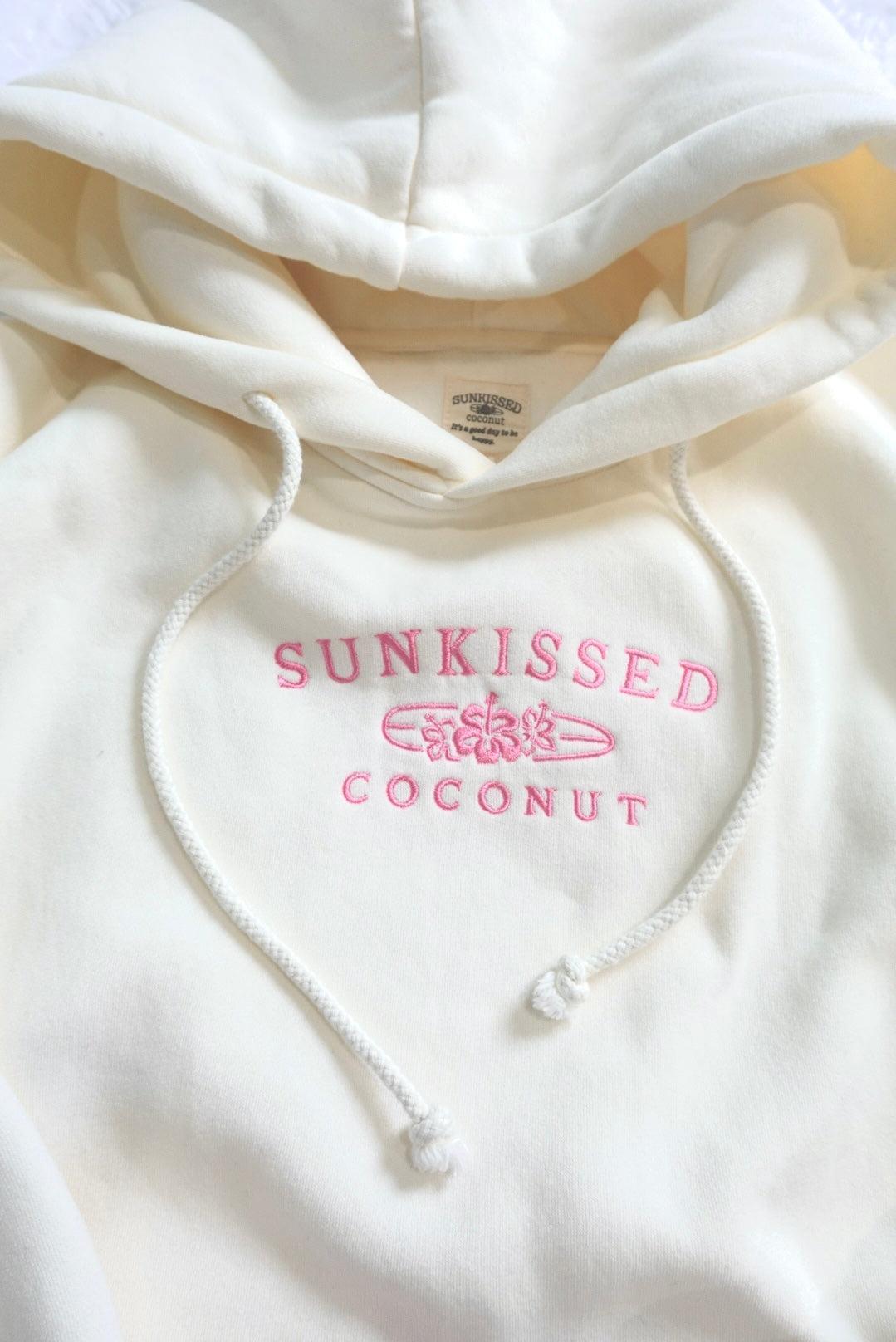 Ivory and Hibiscus Pink Sunkissedcoconut Logo Embroider Hoodie Girls Product Image
