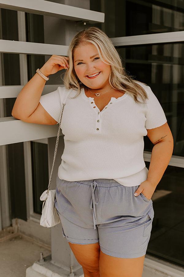 Cafe Hangout Ribbed Henley Top in Ivory Curves Product Image