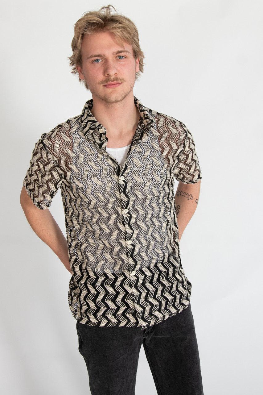 Zigzag Cabana Knit Button Up Shirt Product Image