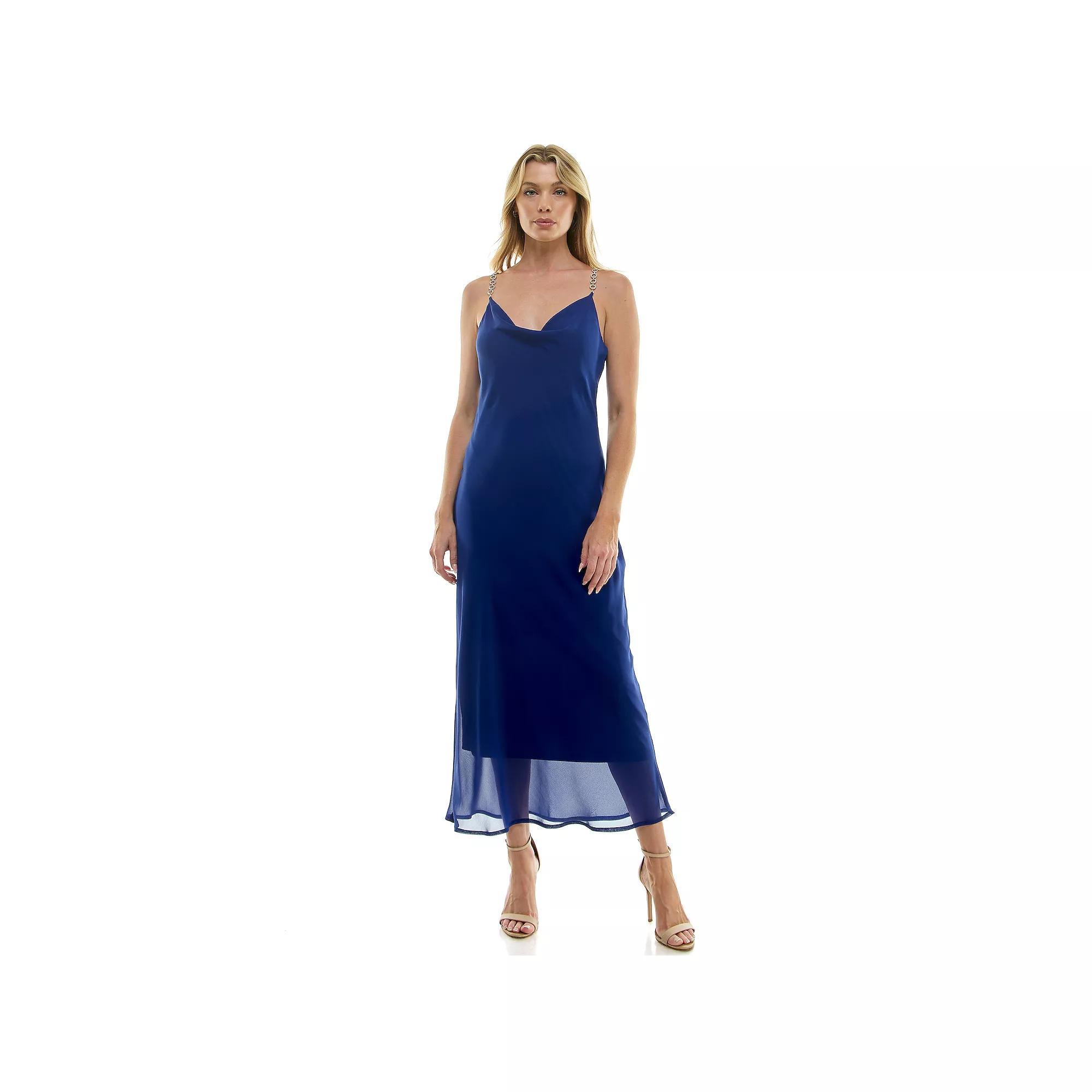 Women's Luxology Novelty Trim Chain Strap Slip Maxi Dress, Size: Large, Green Product Image
