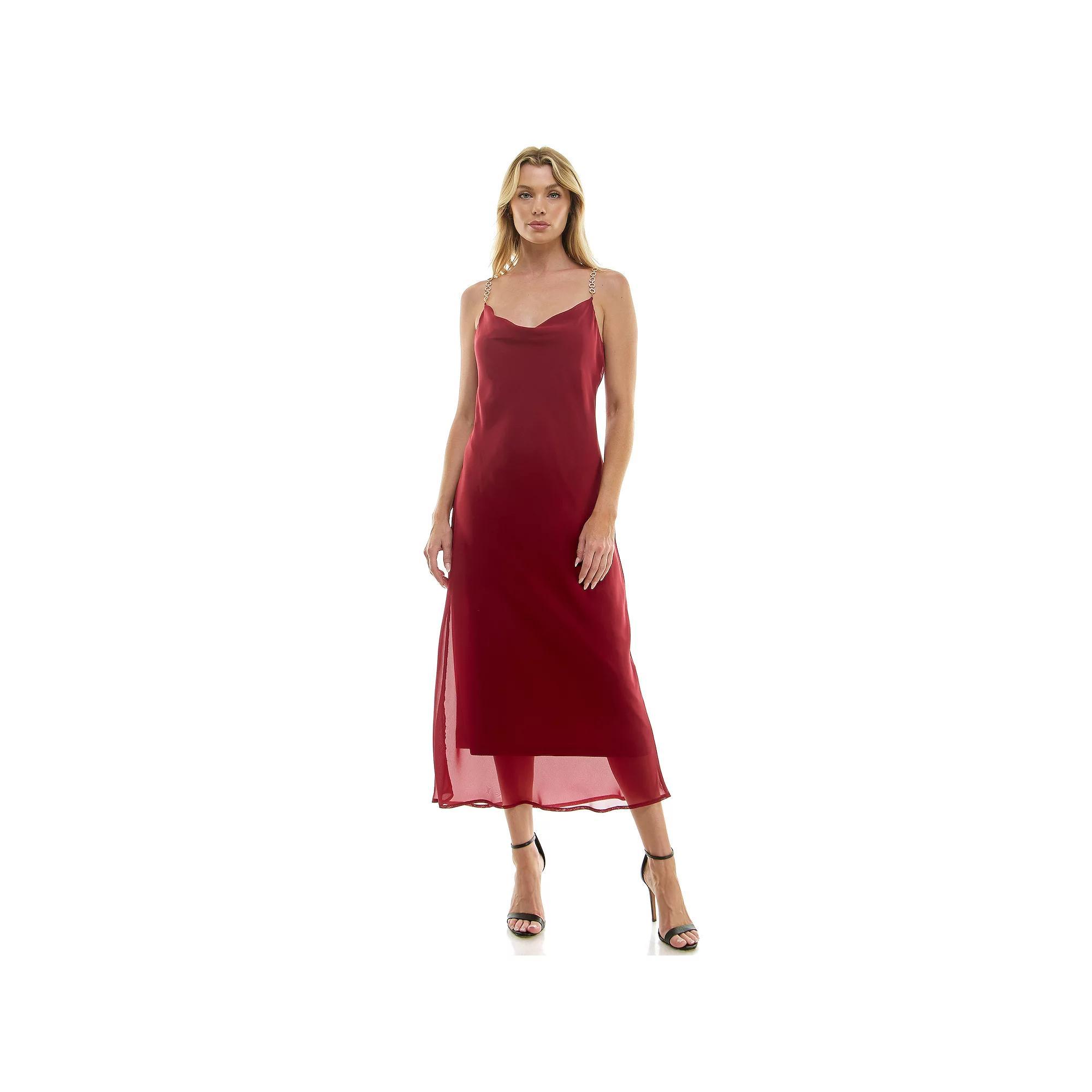 Women's Luxology Novelty Trim Chain Strap Slip Maxi Dress, Size: Large, Green Product Image