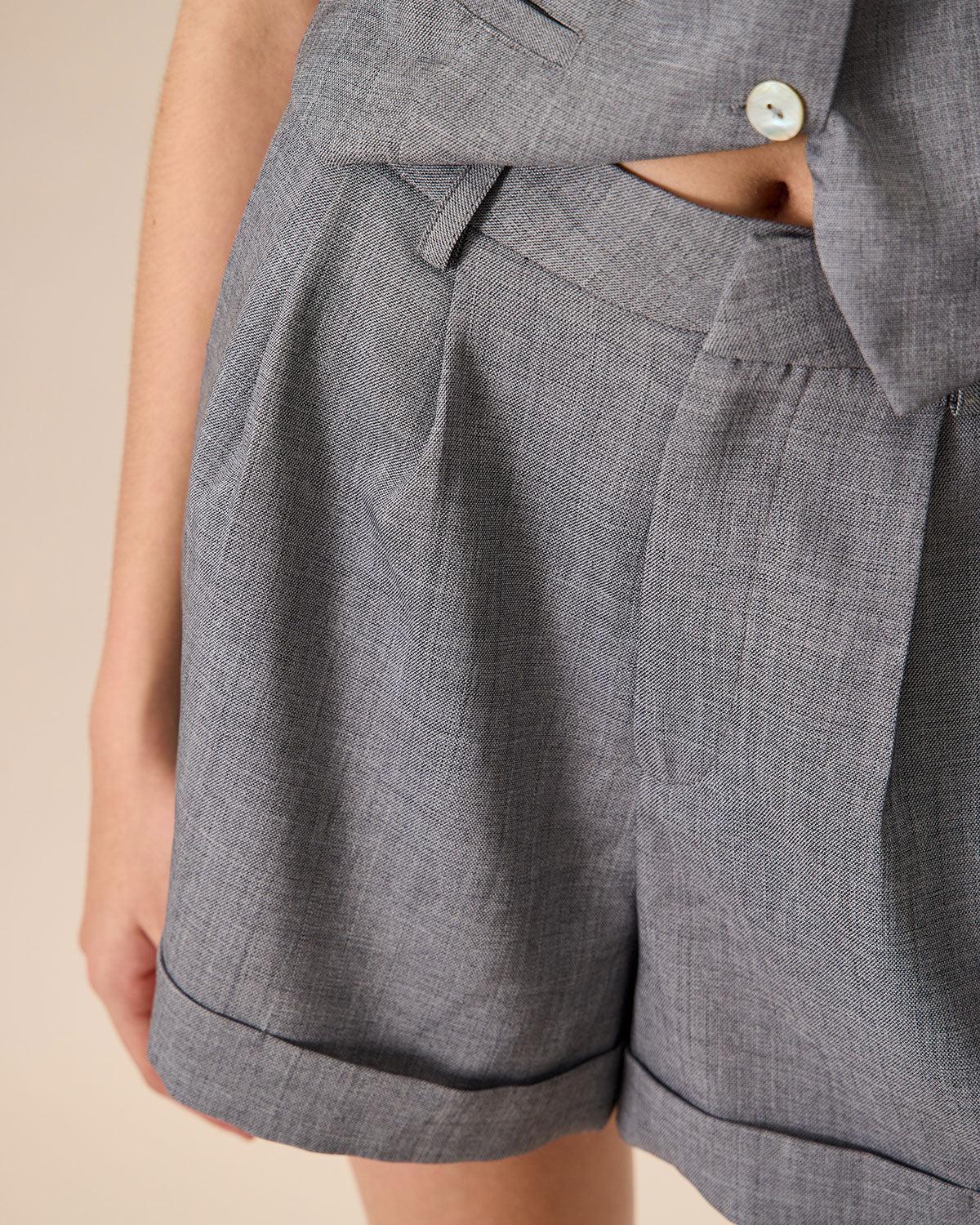 The Grey High-Waisted Pleated Shorts Product Image