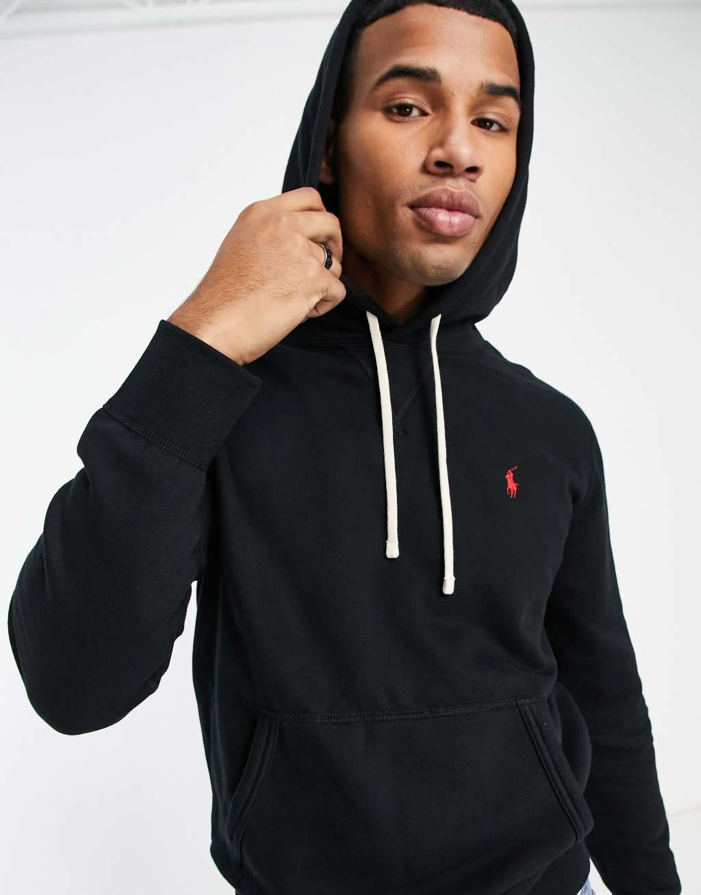 Polo Ralph Lauren icon logo fleece hoodie in black Product Image