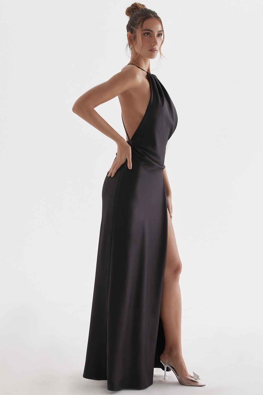 Zanab  black thigh slit maxi dress - sale Product Image