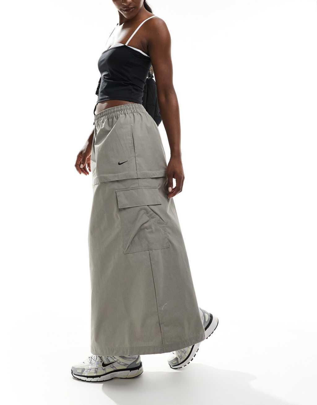 Nike essential cargo midi skirt in gray Product Image