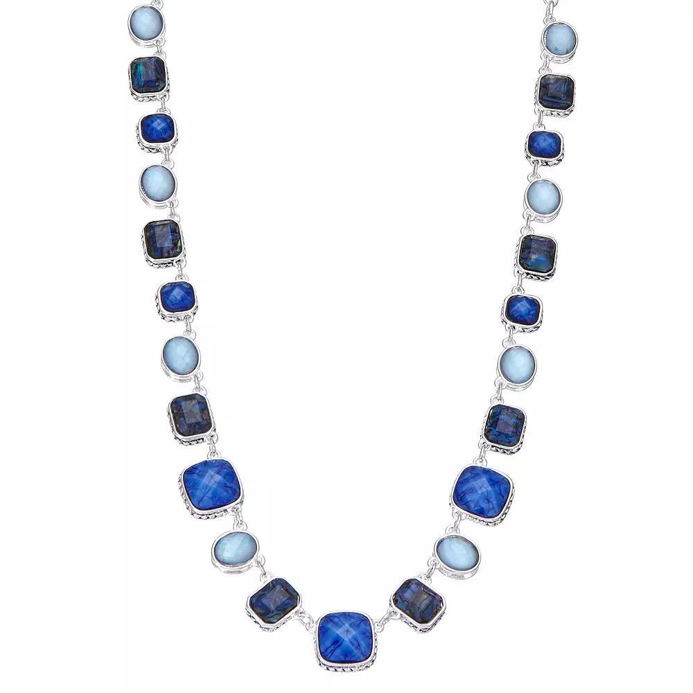Napier Silver Tone Blue Simulated Stone Collar Necklace, Womens Product Image