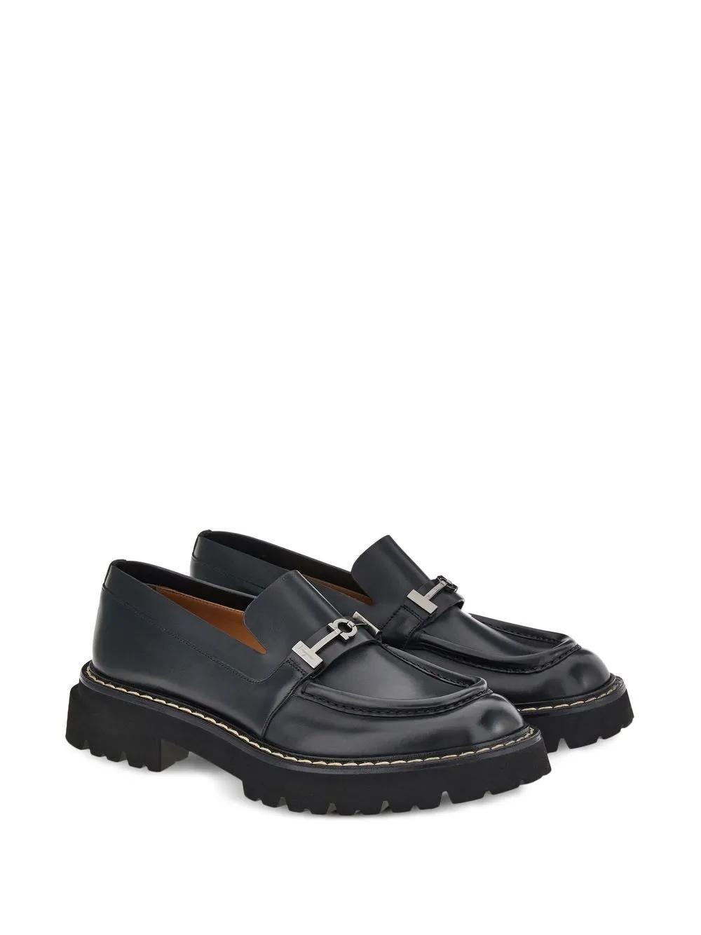 FERRAGAMO Gancini-plaque Leather Moccasin In Black Product Image