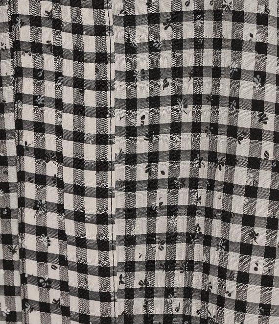 CeCe Woven Gingham Print Split V-Neck Short Sleeve Top Product Image