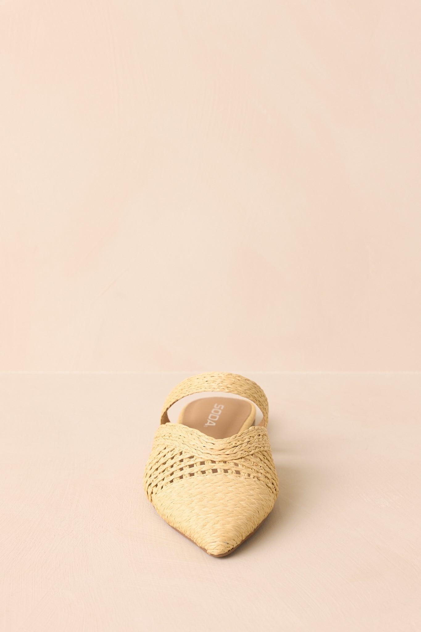 There She Goes Natural Pointed-Toe Woven Raffia Mules Product Image