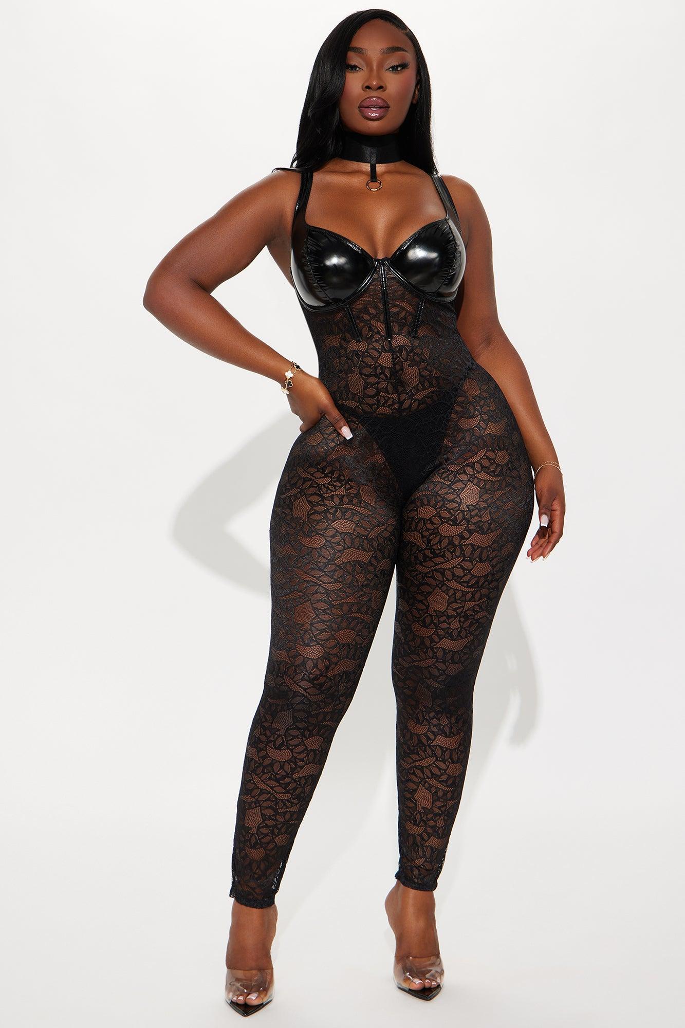 In Control Vinyl Lace Jumpsuit Bodystocking - Black Product Image