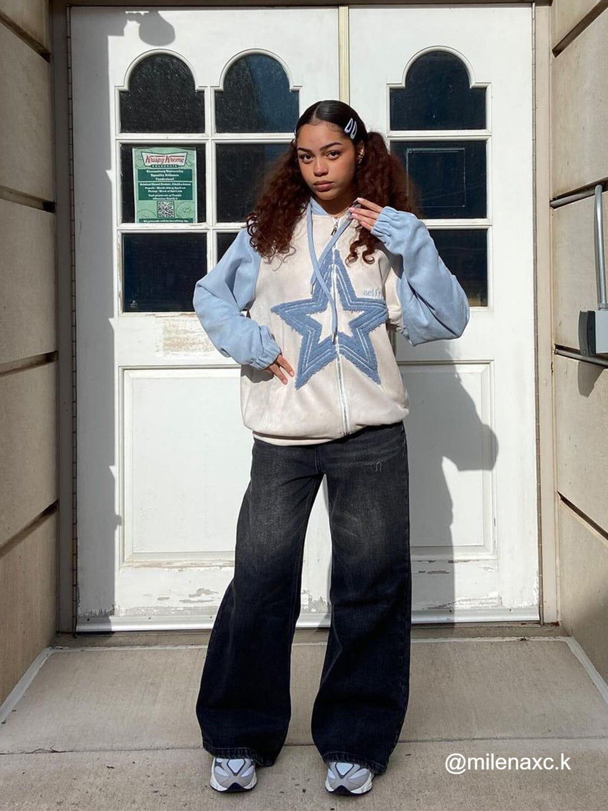 Aelfric Eden Suede Star Patchwork Zip Up Hoodie Product Image