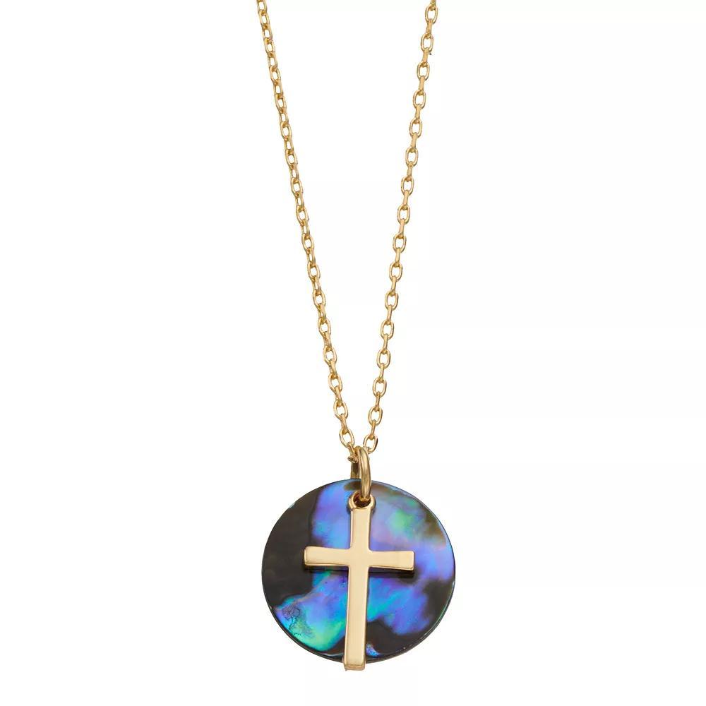 City Luxe Abalone Disc & Cross Necklace, Women's, Gold Tone Product Image