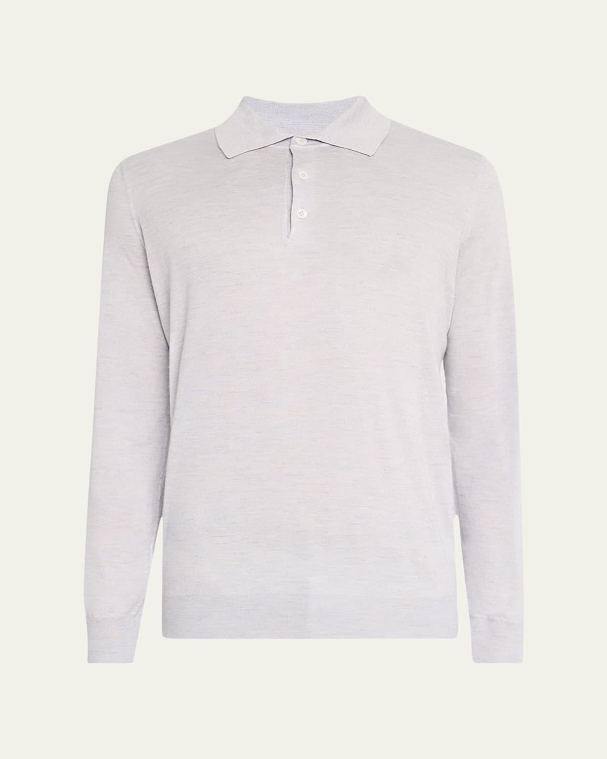 Mens Lightweight Cashmere, Silk And Linen Knit Polo Shirt Product Image