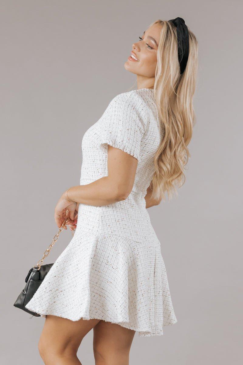Cream Sequin Tweed Mini Dress - FINAL SALE Product Image