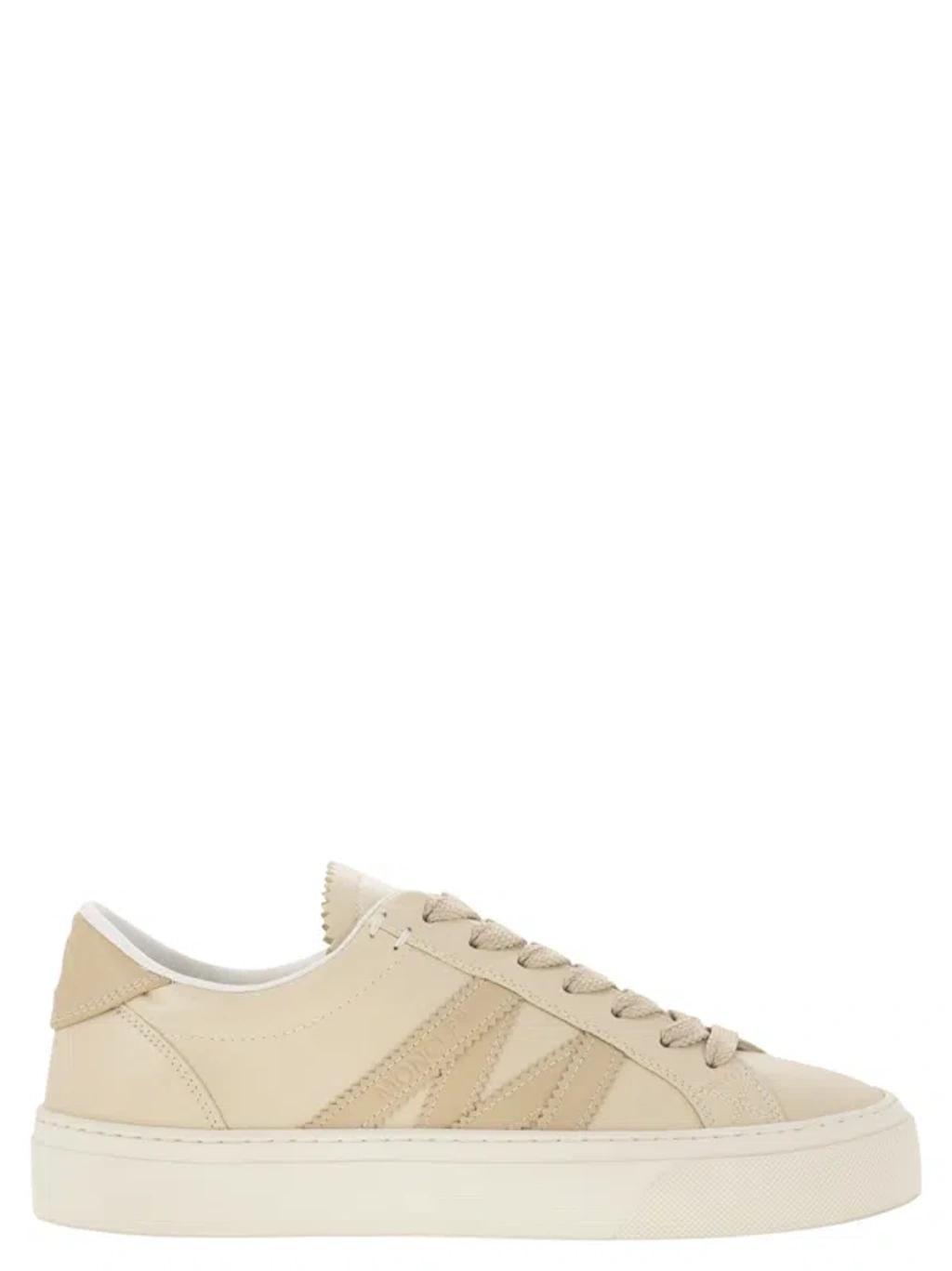 MONCLER Monaco2 - Leather Trainer In Cream Product Image