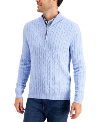 Club Room Mens Cable Knit Quarter-Zip Cotton Sweater, Created for Macys Product Image