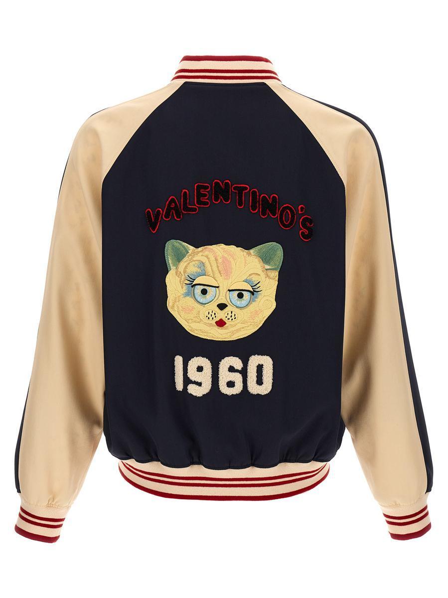 VALENTINO La Chat De La Maison Wool Bomber Jacket In Black Product Image