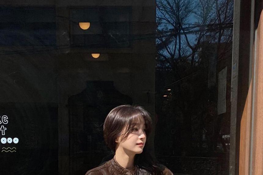 Faux Leather Zip-Up Crop Jacket Product Image