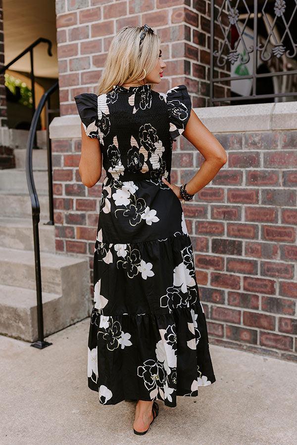 Gleaming Smile Smocked Midi in Black Product Image
