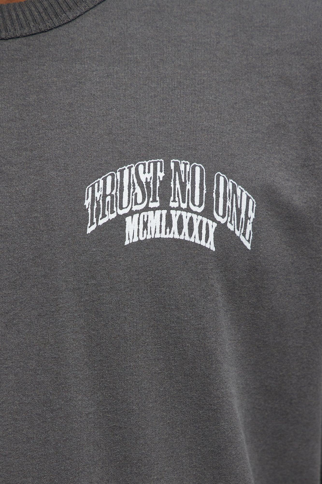 Trust No One Oversized Short Sleeve Tee - Dark Grey Male Product Image