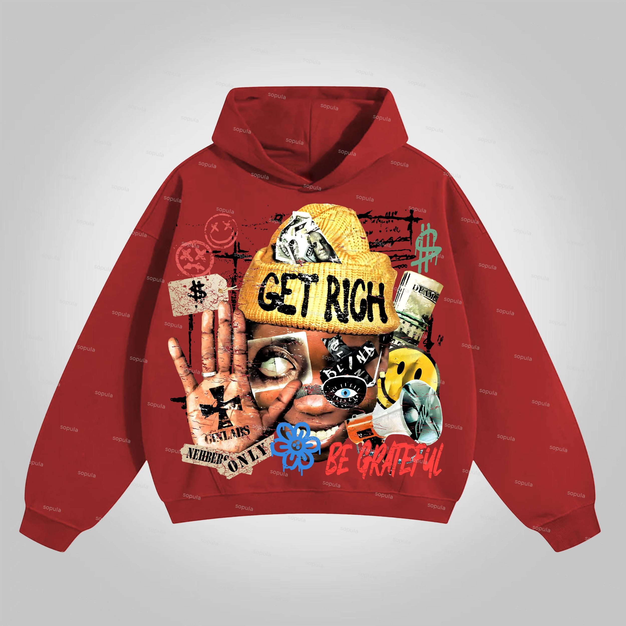 Sopula Vingate Get Rich Abstract Portrait Graphics Cotton Pocket Hoodie Product Image